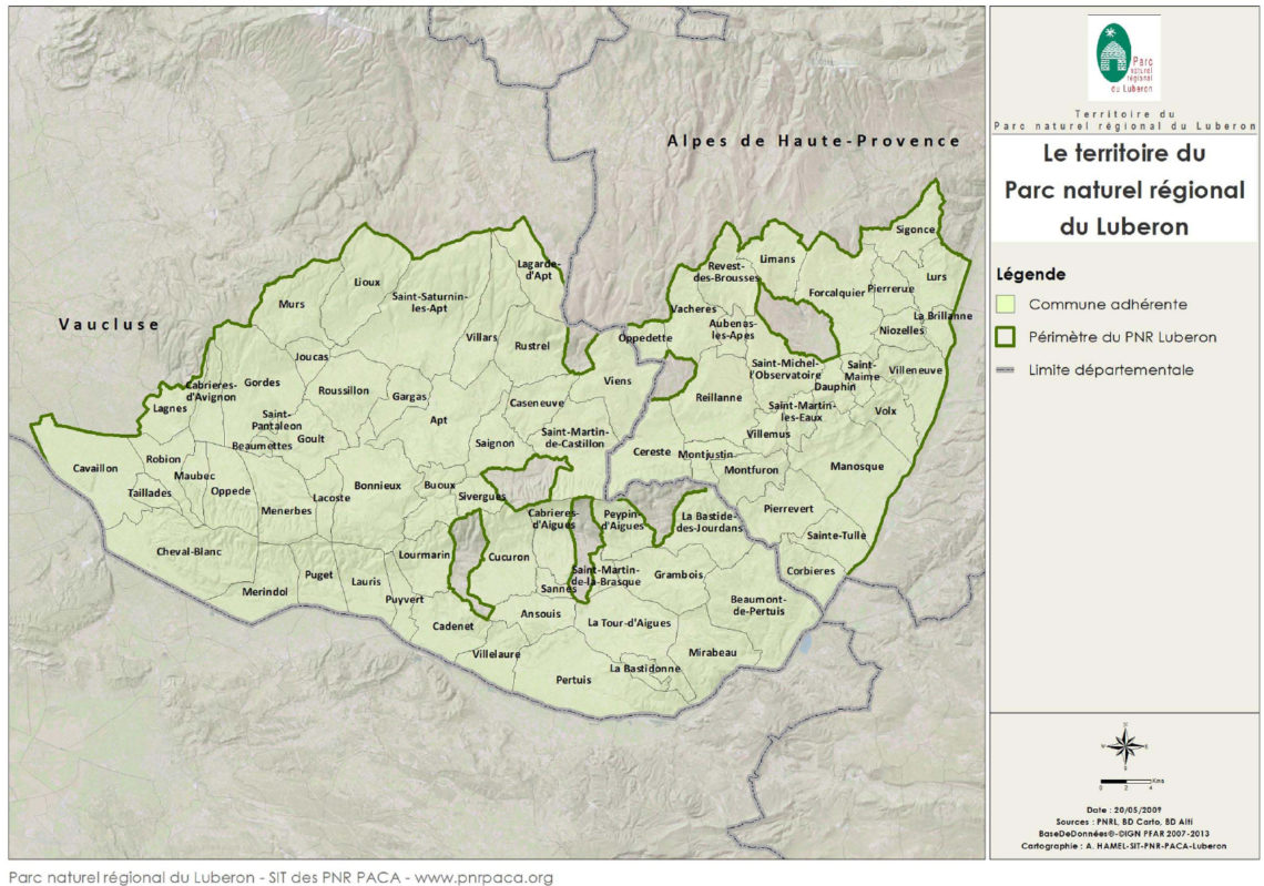 Mappa del territorio Geoparco mondiale dell'UNESCO UNESCO Luberon